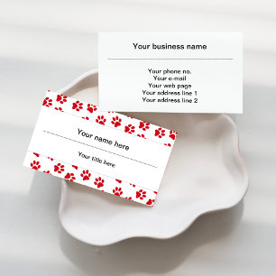 Pattern Of Paws, Dog Paws, Cat Paws, Red Paws Business Card