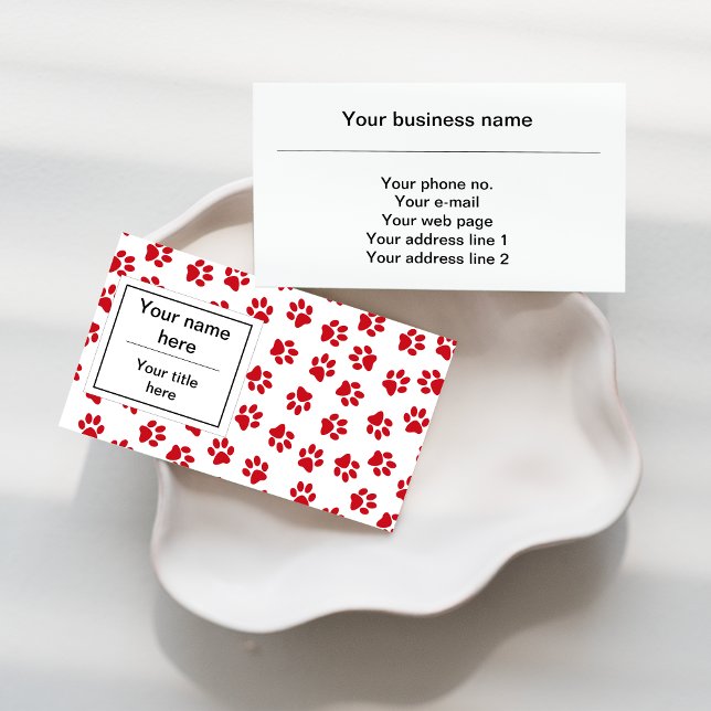 Pattern Of Paws, Dog Paws, Cat Paws, Red Paws Business Card (Creator Uploaded)