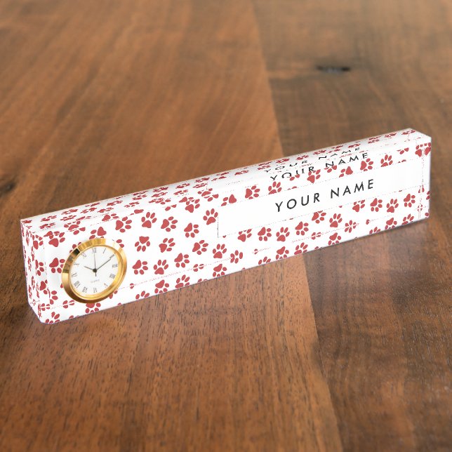 Pattern Of Paws, Dog Paws, Cat Paws, Red Paws Nameplate (Side)