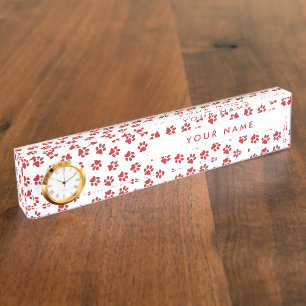 Pattern Of Paws, Dog Paws, Cat Paws, Red Paws Nameplate
