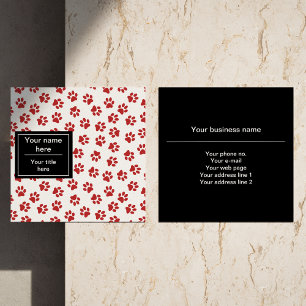 Pattern Of Paws, Dog Paws, Cat Paws, Red Paws Square Business Card