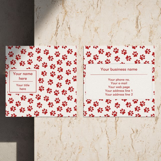 Pattern Of Paws, Dog Paws, Cat Paws, Red Paws Square Business Card (Creator Uploaded)