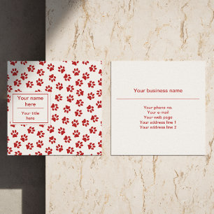 Pattern Of Paws, Dog Paws, Cat Paws, Red Paws Square Business Card