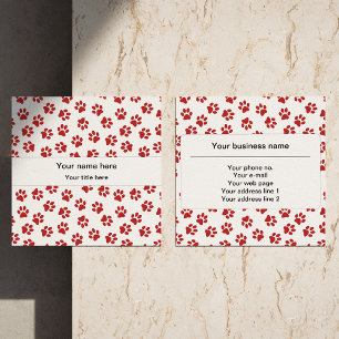 Pattern Of Paws, Dog Paws, Cat Paws, Red Paws Square Business Card