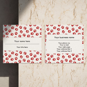 Pattern Of Paws, Dog Paws, Cat Paws, Red Paws Square Business Card