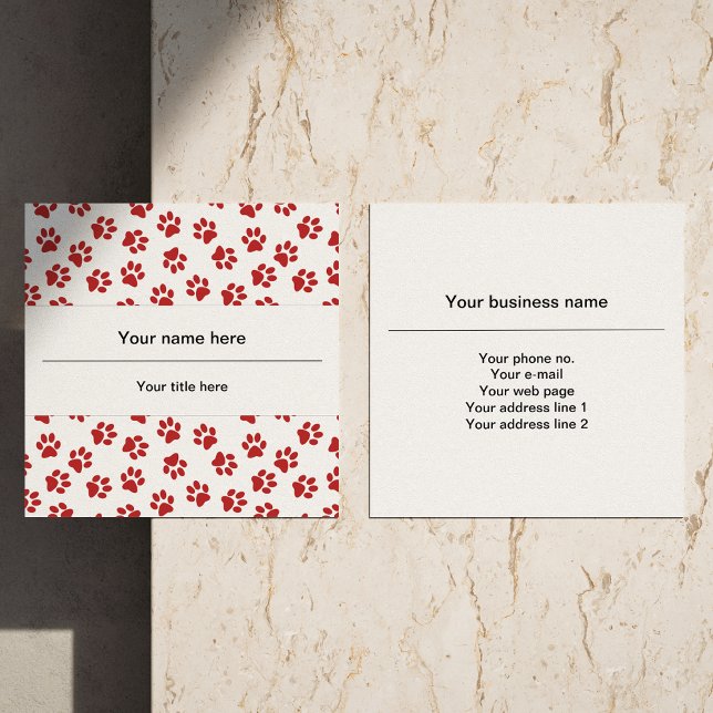 Pattern Of Paws, Dog Paws, Cat Paws, Red Paws Square Business Card (Creator Uploaded)