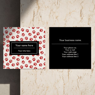 Pattern Of Paws, Dog Paws, Cat Paws, Red Paws Square Business Card