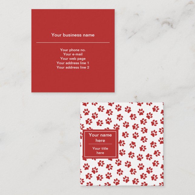 Pattern Of Paws, Dog Paws, Cat Paws, Red Paws Square Business Card (Front/Back)