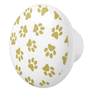 Pattern Of Paws, Dog Paws, Golden Paws Ceramic Knob