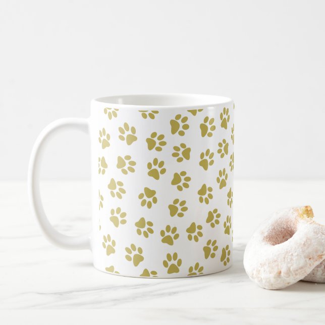 Pattern Of Paws, Dog Paws, Golden Paws Coffee Mug (With Donut)