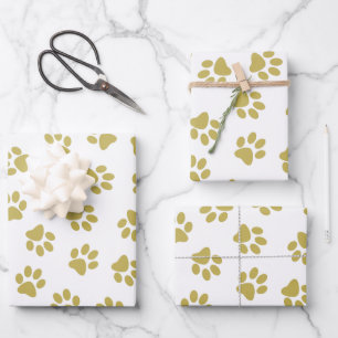 Pattern Of Paws, Dog Paws, Golden Paws Wrapping Paper Sheet