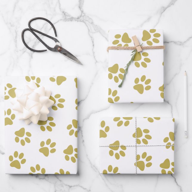 Pattern Of Paws, Dog Paws, Golden Paws Wrapping Paper Sheet (Front)