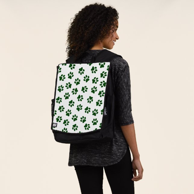 Pattern Of Paws, Dog Paws, Green Paws Backpack (Worn)