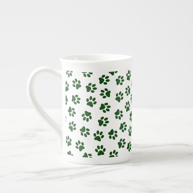 Pattern Of Paws, Dog Paws, Green Paws Bone China Mug (Left)