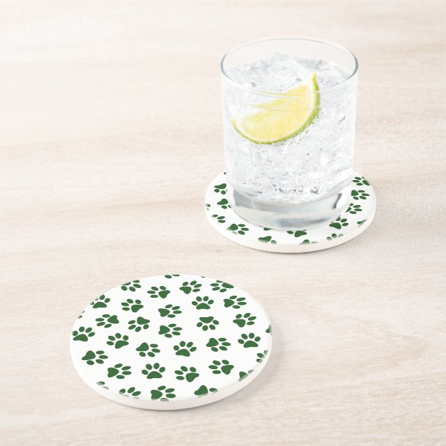 Pattern Of Paws, Dog Paws, Green Paws Coaster (Side)
