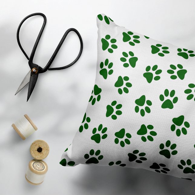 Pattern Of Paws, Dog Paws, Green Paws Decorative Cushion (Creator Uploaded)