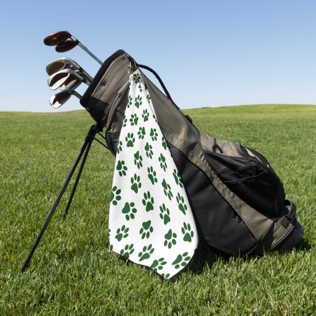 Pattern Of Paws, Dog Paws, Green Paws Golf Towel (Green)