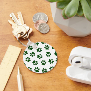 Pattern Of Paws, Dog Paws, Green Paws Key Ring