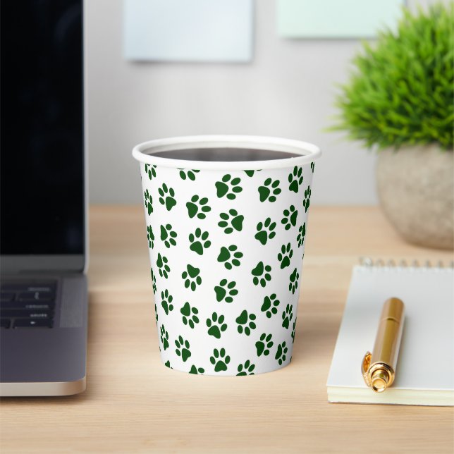 Pattern Of Paws, Dog Paws, Green Paws Paper Cups (Insitu)