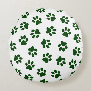 Pattern Of Paws, Dog Paws, Green Paws Round Cushion