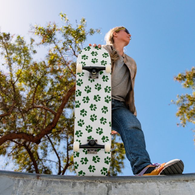 Pattern Of Paws, Dog Paws, Green Paws Skateboard (Outdoor 1)