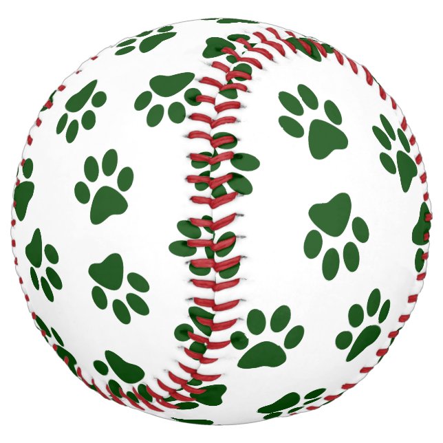 Pattern Of Paws, Dog Paws, Green Paws Softball (Angled)