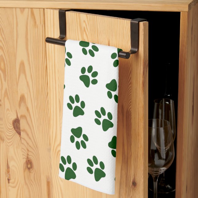 Pattern Of Paws, Dog Paws, Green Paws Tea Towel (Thirds Fold)