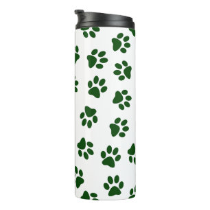 Pattern Of Paws, Dog Paws, Green Paws Thermal Tumbler
