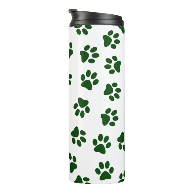 Pattern Of Paws, Dog Paws, Green Paws Thermal Tumbler (Rotated Right)