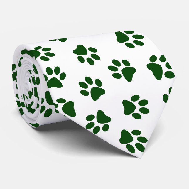 Pattern Of Paws, Dog Paws, Green Paws Tie (Rolled)
