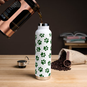 Pattern Of Paws, Dog Paws, Green Paws Water Bottle