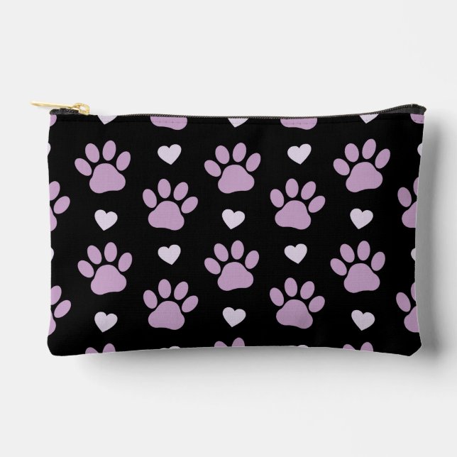 Pattern Of Paws, Dog Paws, Lilac Paws, Hearts Accessory Pouch (Front)