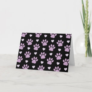 Pattern Of Paws, Dog Paws, Lilac Paws, Hearts Card