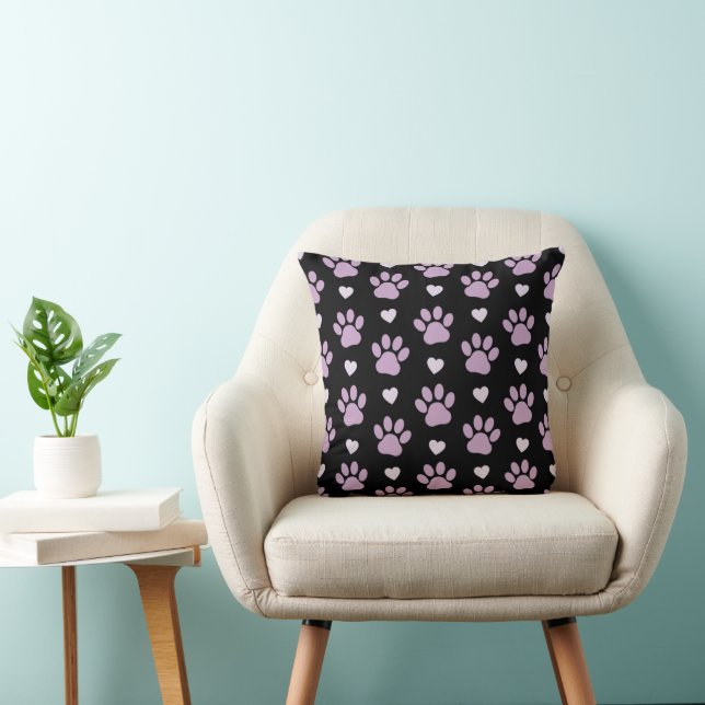 Pattern Of Paws, Dog Paws, Lilac Paws, Hearts Cushion (Chair)