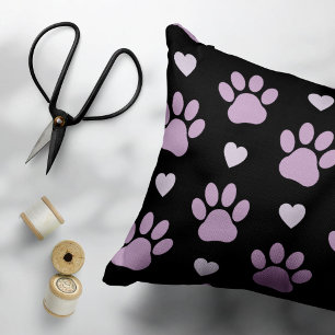 Pattern Of Paws, Dog Paws, Lilac Paws, Hearts Decorative Cushion