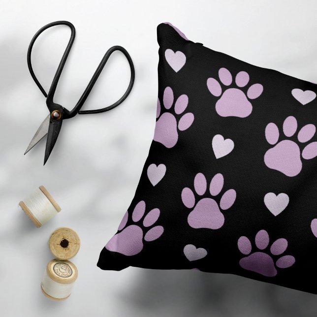 Pattern Of Paws, Dog Paws, Lilac Paws, Hearts Decorative Cushion (Creator Uploaded)