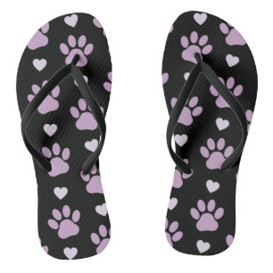 Pattern Of Paws, Dog Paws, Lilac Paws, Hearts Jandals