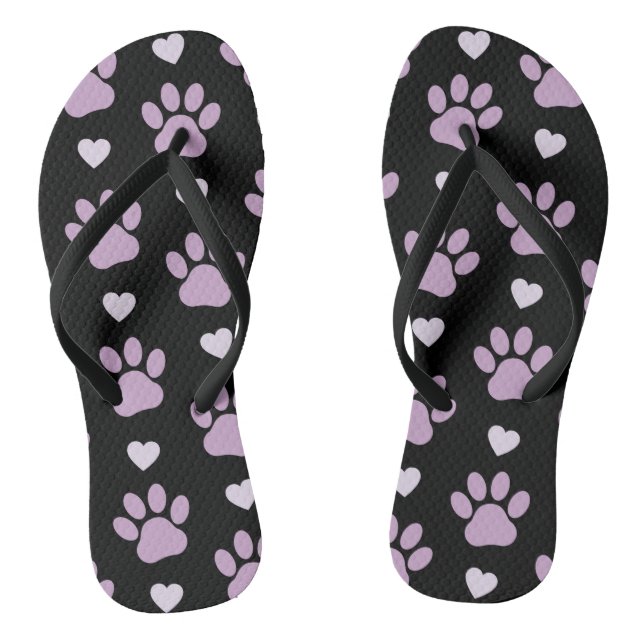 Pattern Of Paws, Dog Paws, Lilac Paws, Hearts Jandals (Footbed)