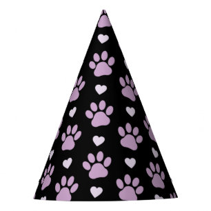 Pattern Of Paws, Dog Paws, Lilac Paws, Hearts Party Hat