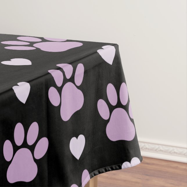 Pattern Of Paws, Dog Paws, Lilac Paws, Hearts Tablecloth (In Situ)