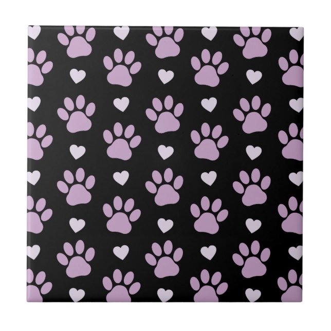 Pattern Of Paws, Dog Paws, Lilac Paws, Hearts Tile (Front)