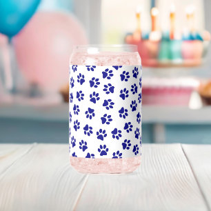 Pattern Of Paws, Dog Paws, Navy Blue Paws Can Glass