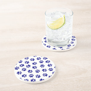 Pattern Of Paws, Dog Paws, Navy Blue Paws Coaster