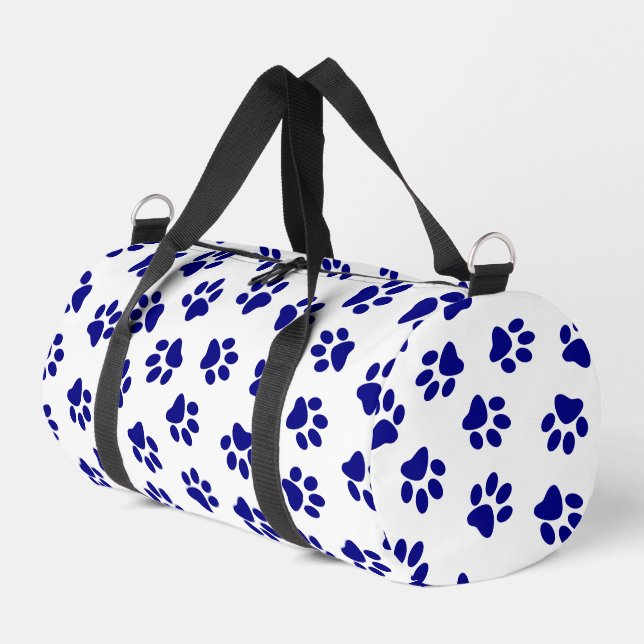 Pattern Of Paws, Dog Paws, Navy Blue Paws Duffle Bag (Left Corner)