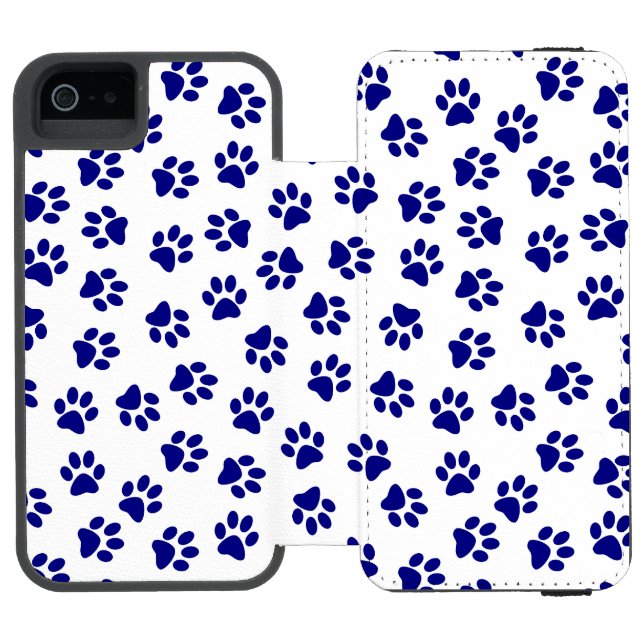 Pattern Of Paws, Dog Paws, Navy Blue Paws Incipio iPhone Wallet Case (Folio Open)
