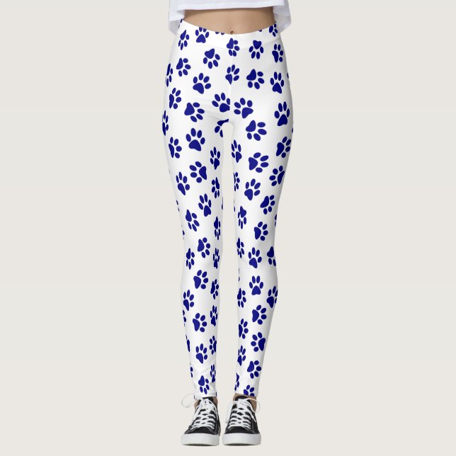 Pattern Of Paws, Dog Paws, Navy Blue Paws Leggings (Front)