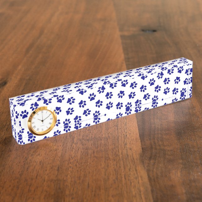Pattern Of Paws, Dog Paws, Navy Blue Paws Nameplate (Side)