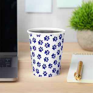 Pattern Of Paws, Dog Paws, Navy Blue Paws Paper Cups