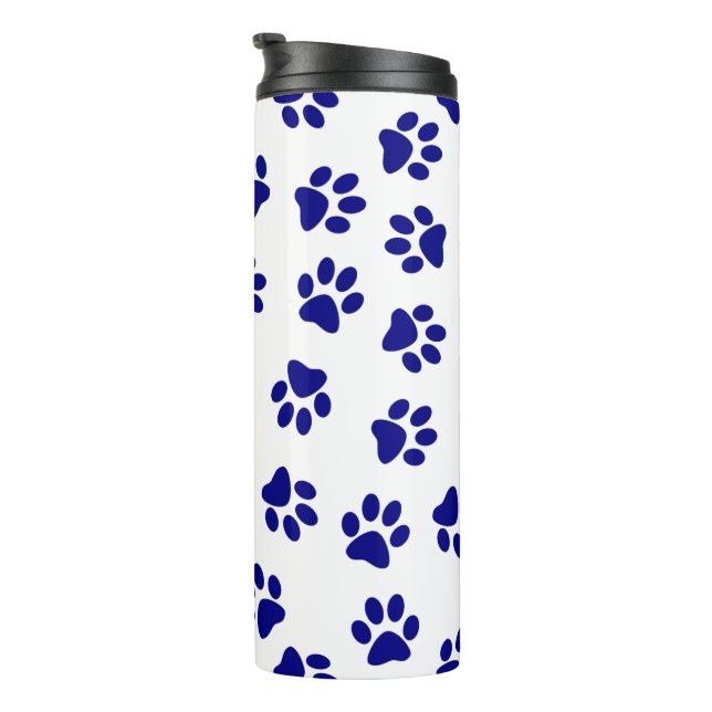 Pattern Of Paws, Dog Paws, Navy Blue Paws Thermal Tumbler (Rotated Right)