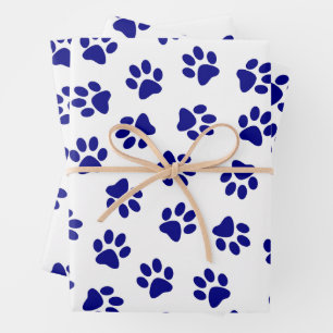 Pattern Of Paws, Dog Paws, Navy Blue Paws Wrapping Paper Sheet